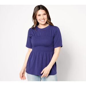 Studio Park Women's Top Sz M Ruched Peplum T-Shirt Purple A645617